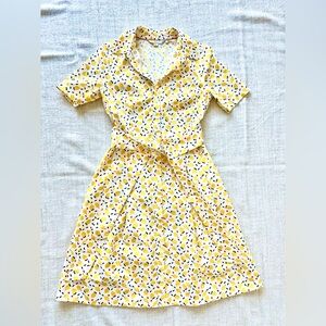 Boden Anastasia Women's Dress Cotton button down pockets waist belt lemon print